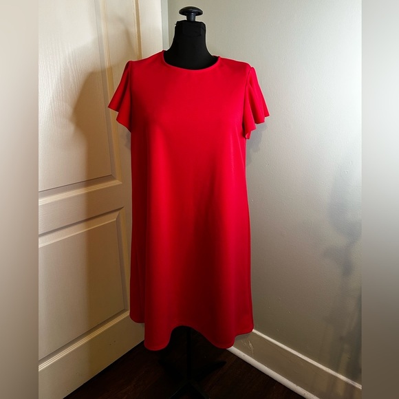 Tiana B Red Flutter Sleeve Knee Length A-Line Sheath Dress USA Made Womens 10‎ - Picture 1 of 7